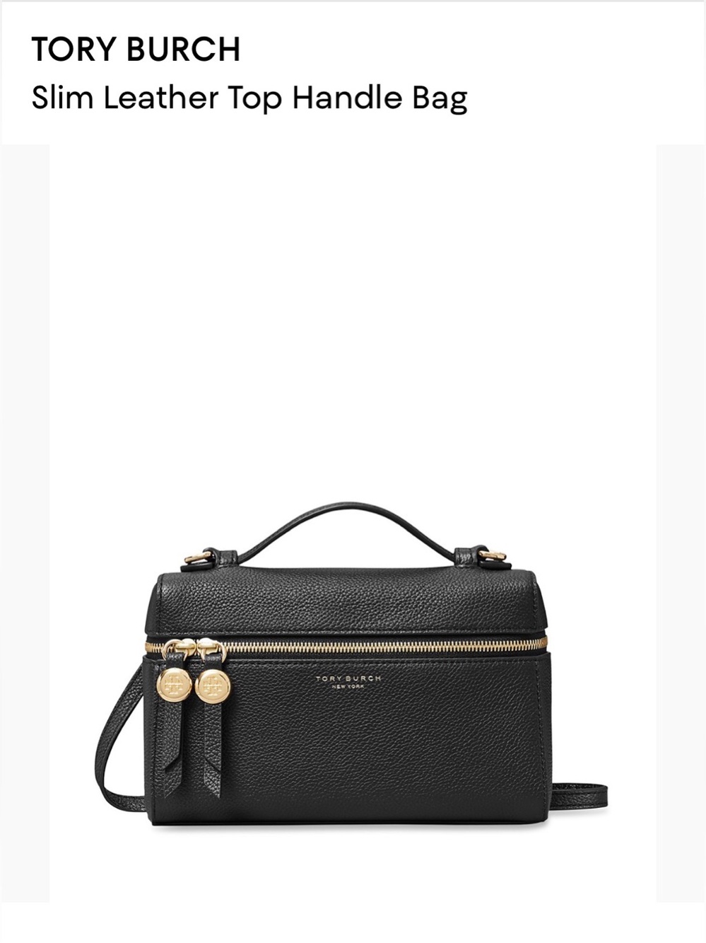 Tory Burch Slim Leather Top Handle Bag. Black/Gold.